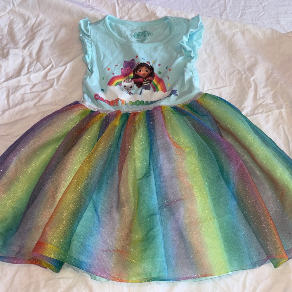 Girls' Light Blue Rainbow Tulle Dress with Glitter Skirt